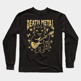 Death Metal Satanic Baphomet Cat playing guitar Long Sleeve T-Shirt